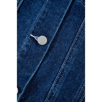 Navy Blue Ruffle Raw Hem Flap Pockets Denim Jacket - 2XL thumbnail