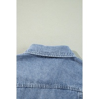 Beau Blue Ruffle Raw Hem Flap Pockets Denim Jacket - S thumbnail