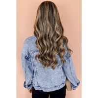 Beau Blue Vintage Washed Flap Pockets Denim Jacket - L thumbnail