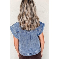 Ashleigh Blue Acid Wash Elastic Hem Button Up Denim Vest - XL thumbnail