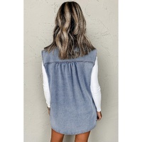 Beau Blue Denim Flap Pocket Curved Hem Shirt Vest - S thumbnail