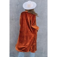 Brown Retro Velvet Long Sleeve Pocket Coat - S thumbnail