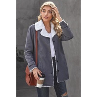 Gray Lapel Collar Button Fleece Jacket - M thumbnail
