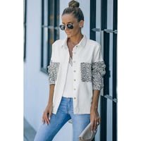 White Contrast Leopard Denim Jacket - M thumbnail