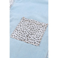 Sky Blue Contrast Leopard Denim Jacket - L thumbnail