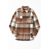 Brown Plaid Flap Pockets Shacket - 2XL thumbnail