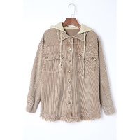 Azura Exchange Khaki Patchwork Hooded Corduroy Shacket - L thumbnail