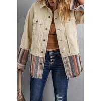Button Up Pockets Striped Color Block Corduroy Jacket - S thumbnail