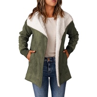 Green Faux Suede Fleece Lined Open Front Jacket - XL thumbnail