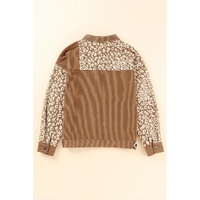 Brown Leopard Print Corduroy Long Sleeve Jacket - S thumbnail