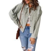 Sky Blue Raw Hem Flap Pockets Cropped Corduroy Jacket - S thumbnail