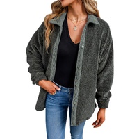 Gray Corduroy Trim Elbow Patch Sherpa Jacket - M thumbnail