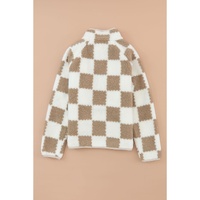 Brown Checked Snap Button Sherpa Jacket - XL thumbnail