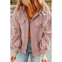 Pink Flap Pocket Drawstring Hood Zip Up Jacket - L thumbnail