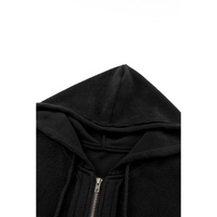Black Flap Pocket Drawstring Hood Zip Up Jacket - L thumbnail