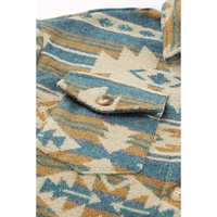 Azura Exchange Blue Western Aztec Print Button Flap Pocket Shacket - M thumbnail
