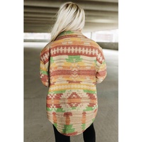 Yellow Western Aztec Print Button Flap Pocket Shacket - S thumbnail