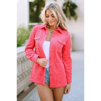 Pink Buttoned Flap Pocket Corduroy Jacket - M thumbnail
