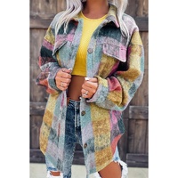 Multicolor Brushed Plaid Pocketed Oversize Shacket - L thumbnail