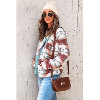 Azura Exchange Red Western Aztec Buttoned Zipper Pockets Fleece Jacket - S thumbnail