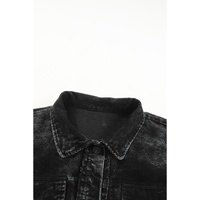 Black Vintage Distressed Mineral Wash Oversized Shacket - S thumbnail