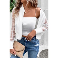 White Latticed Mesh Sleeve Zip Up Bomber Jacket - XL thumbnail