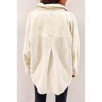 Beige Button-Up Stitching Pocket Raw Hem Shacket - L thumbnail
