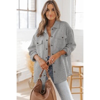 Gray Solid Textured Flap Pocket Buttoned Shacket - M thumbnail