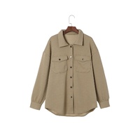 Khaki Solid Textured Flap Pocket Buttoned Shacket - M thumbnail