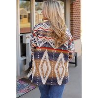 Multicolor Aztec Print Button-Up Oversized Jacket - S thumbnail