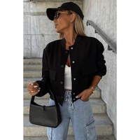 Black Big Pockets Baseball Collar Jacket - XL thumbnail