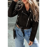 Black Asymmetric Zipper Belted Hem Jacket - S thumbnail