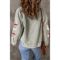 Sky Blue Sequined Santa Claus Flap Pocket Corduroy Jacket - L thumbnail