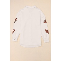 Beige Bubble Gum Texture Sequined Football Shacket - XL thumbnail