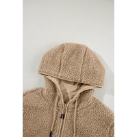 Pale Khaki Fleece Zip Up Drawstring Hooded Pocketed Jacket - 2XL thumbnail