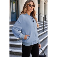 Myosotis Solid Textured Stand Neck Zipper Bomber Jacket - 2XL thumbnail