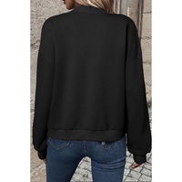 Black Solid Textured Stand Neck Zipper Bomber Jacket - S thumbnail