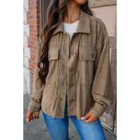 Dark Khaki Textured Chest Pocket Button-up Shacket - L thumbnail