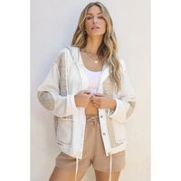 Beige Quilted Textured Patchwork Loose Fit Hooded Jacket - S thumbnail