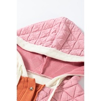 Coral Quilted Textured Patchwork Loose Fit Hooded Jacket - M thumbnail