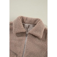 Light French Beige Zipper Pocketed Winter Fuzzy Jacket - L thumbnail