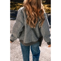 Medium Grey Fuzzy Zip Up Pocketed Sleeve Jacket - L thumbnail