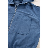 Real Teal Corduroy Drawstring Hooded Pocket Zip Up Jacket - L thumbnail