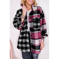 Black Plaid Colorblock Loose Shacket - S thumbnail