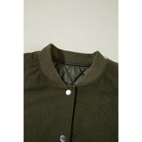 Mist Green Corduroy Fleece Patchwork Buttoned Bomber Jacket - L thumbnail