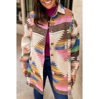 White Aztec Print Button Up Shacket - M thumbnail