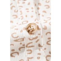 Beige Leopard Print Flap Pockets Buttoned Corduroy Shacket - L thumbnail