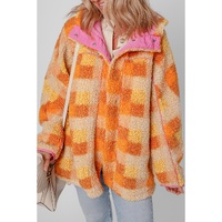 Orange Checkered Sherpa Hooded Jacket - L thumbnail