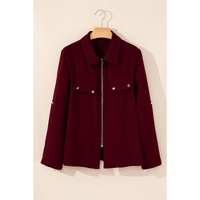 Red Dahlia Collar Tab Sleeve Zip Up Flap Detail Jacket - L thumbnail