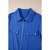 Dusk Blue Collar Tab Sleeve Zip Up Flap Detail Jacket - M thumbnail